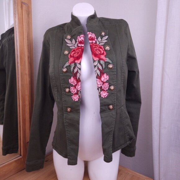 Beautiful One 5 One Embroidered Olive Green Jacket - Picture 1 of 6